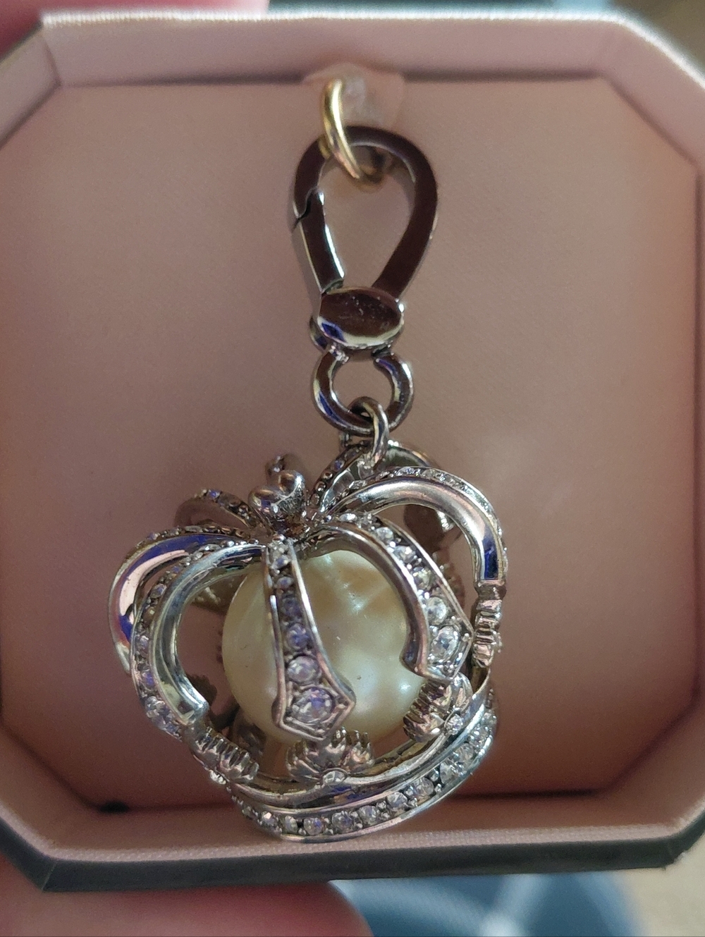 Juicy Couture Silver-Tone Crown Pearl Charm Keychain